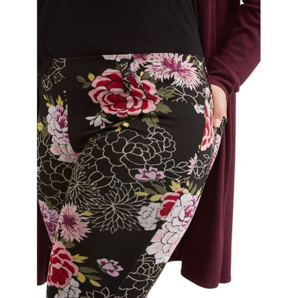 Terra & Sky Floral Peony Women's Plus Size Full Length Super Soft Jeggings 1X - Picture 2 of 15